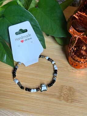 👻✨ Ghost Stretchy Beaded‎ Bracelet | Handmade | Clay Ghost Charm 👻